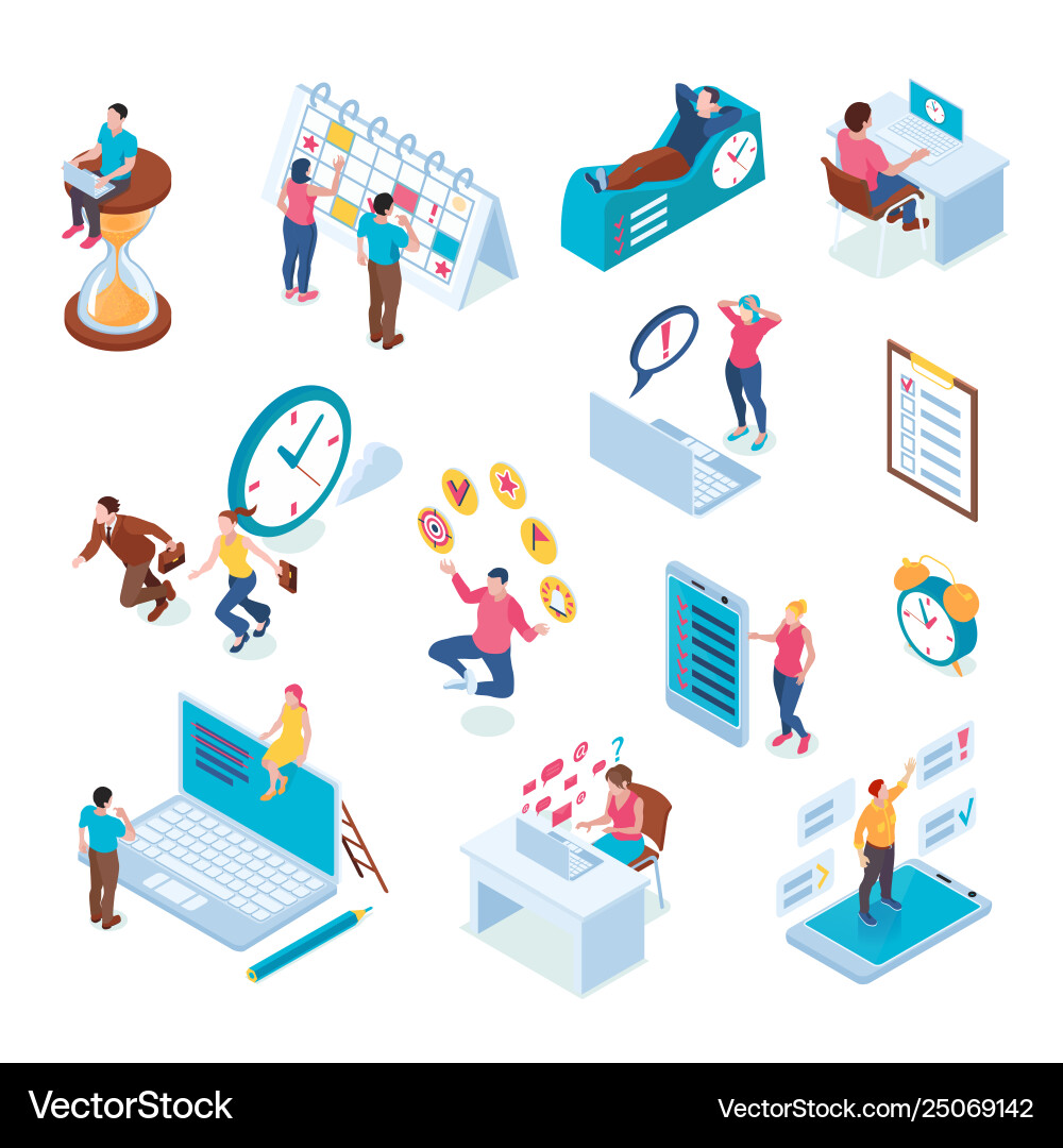 Time management isometric set vector image