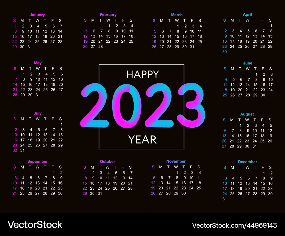 2023 calendar year the week starts on sunday 2023 calendar year the week starts on sunday Vector Image