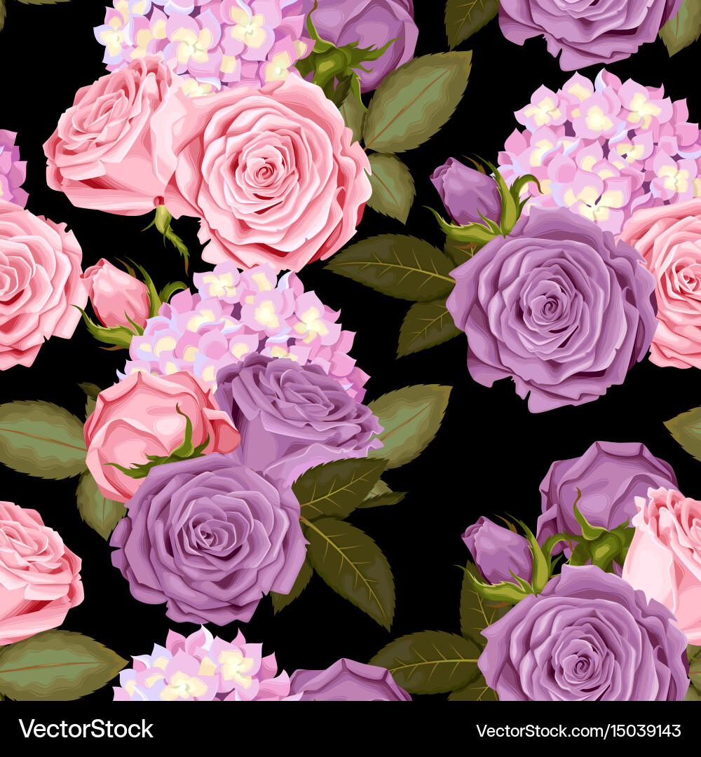 Beautiful roses and hydrangea seamless Vector Image