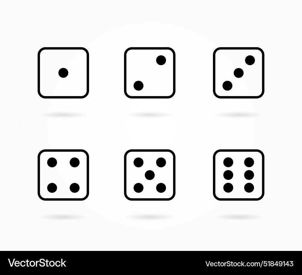Dice icon set in a linear from one to six vector image