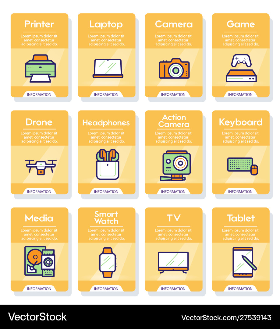 Modern gadgets color linear icons set Modern gadgets color linear icons set vector image