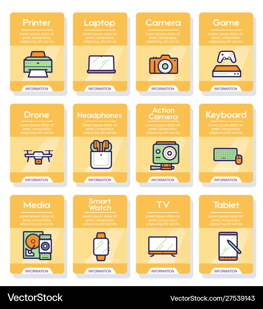 Modern gadgets color linear icons set vector image