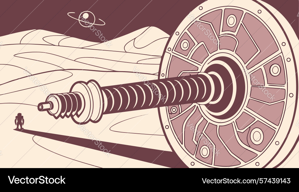 Space probe exploring an alien planet with red vector image