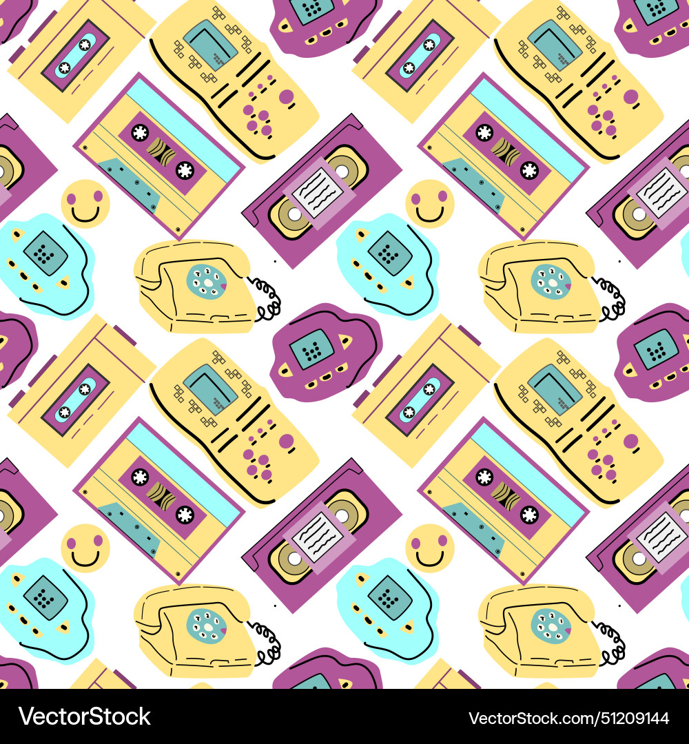90s retro elements seamless pattern style 90s retro elements seamless pattern style vector image