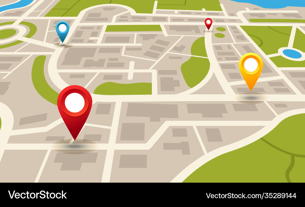 City map navigation plan with pointers location City map navigation plan with pointers location vector image