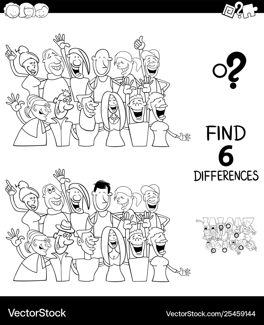Differences color book with people group Differences color book with people group vector image