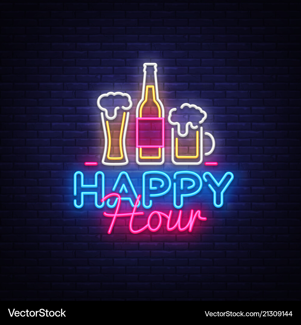 Happy hour neon sign design vector image