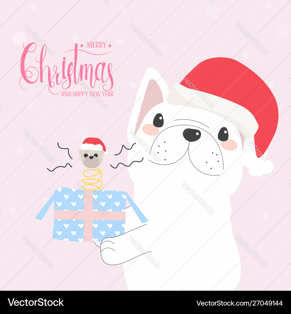 Süße lustige französische Bulldogge mit Geschenkbox Süße lustige französische Bulldogge mit Geschenkbox vektorbild