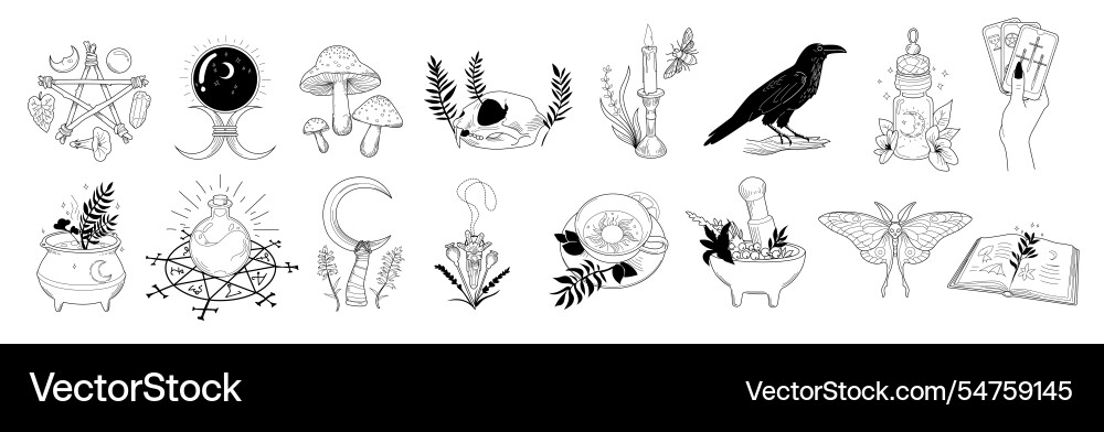Elements of magic boho style halloween objects Elements of magic boho style halloween objects vector image