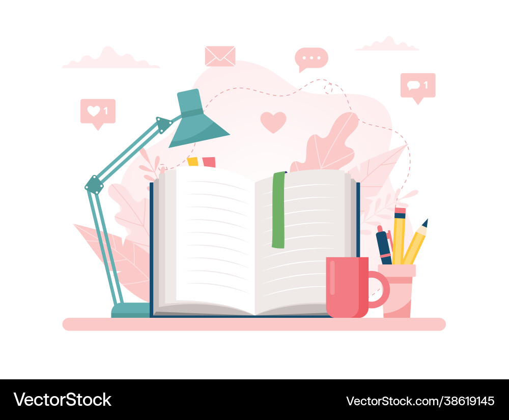 Learning and reading concept open book on table vector image