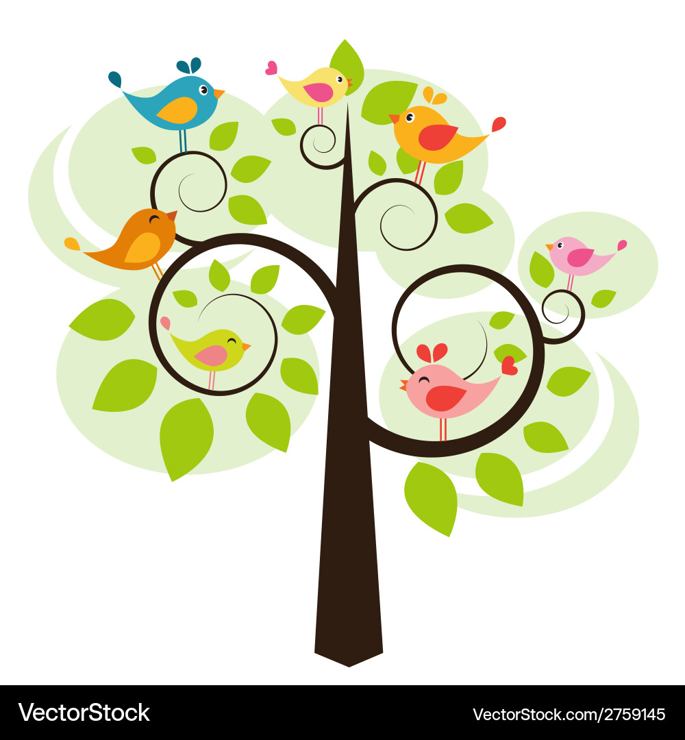 Springtime Tree with Birds vector image