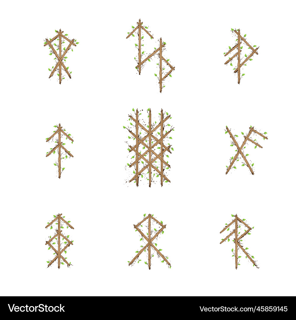 Tree brown branch bind runes set Vector Image