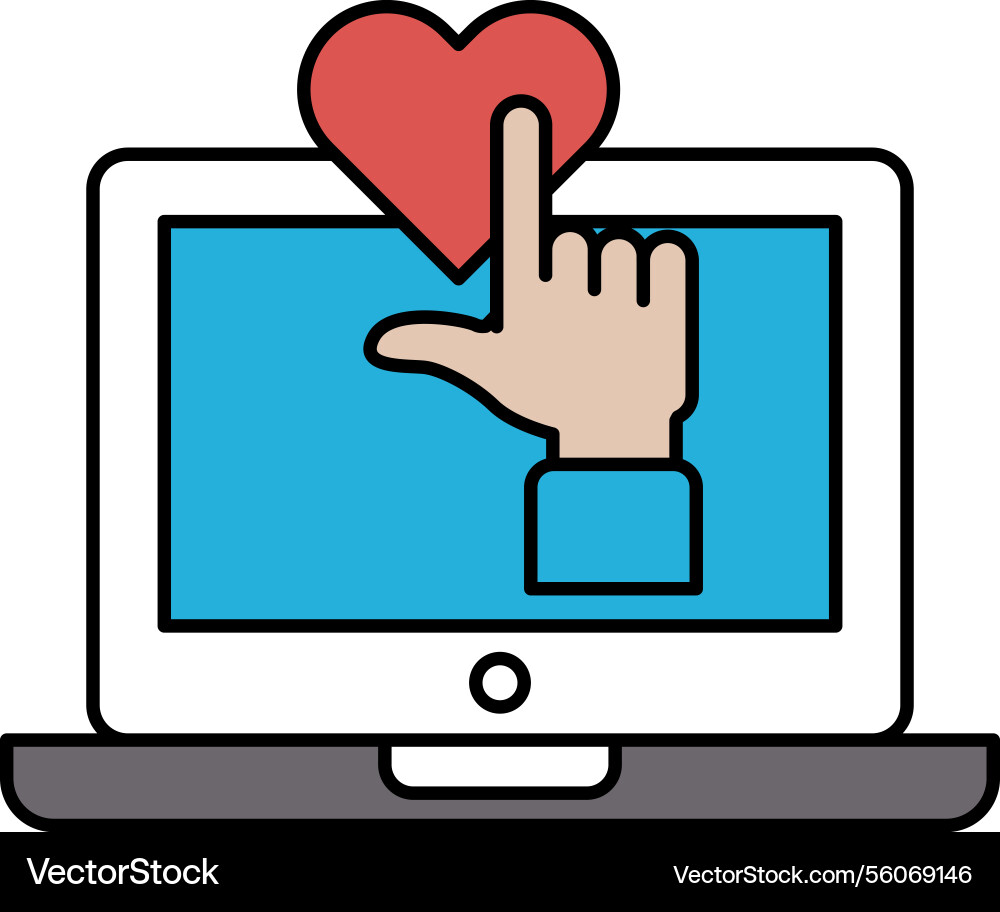 A hand pointing to heart on computer screen A hand pointing to heart on computer screen vector image