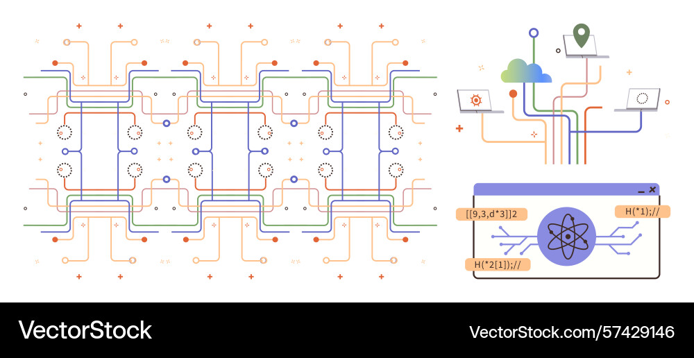 Circuit network with quantum computing and data Circuit network with quantum computing and data vector image