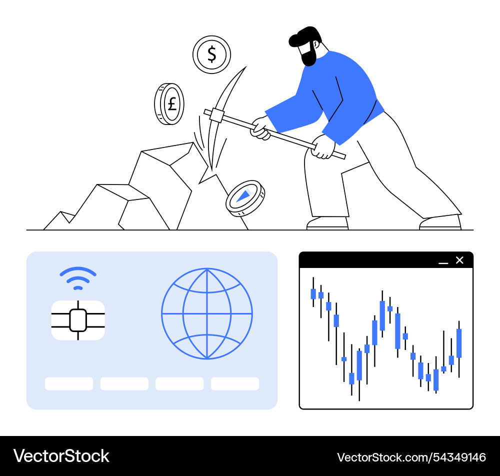 Digital miner extracting cryptocurrency with graph Digital miner extracting cryptocurrency with graph vector image