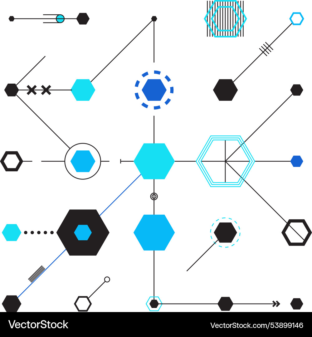 Round and hexagonal elements in bauhaus style vector image