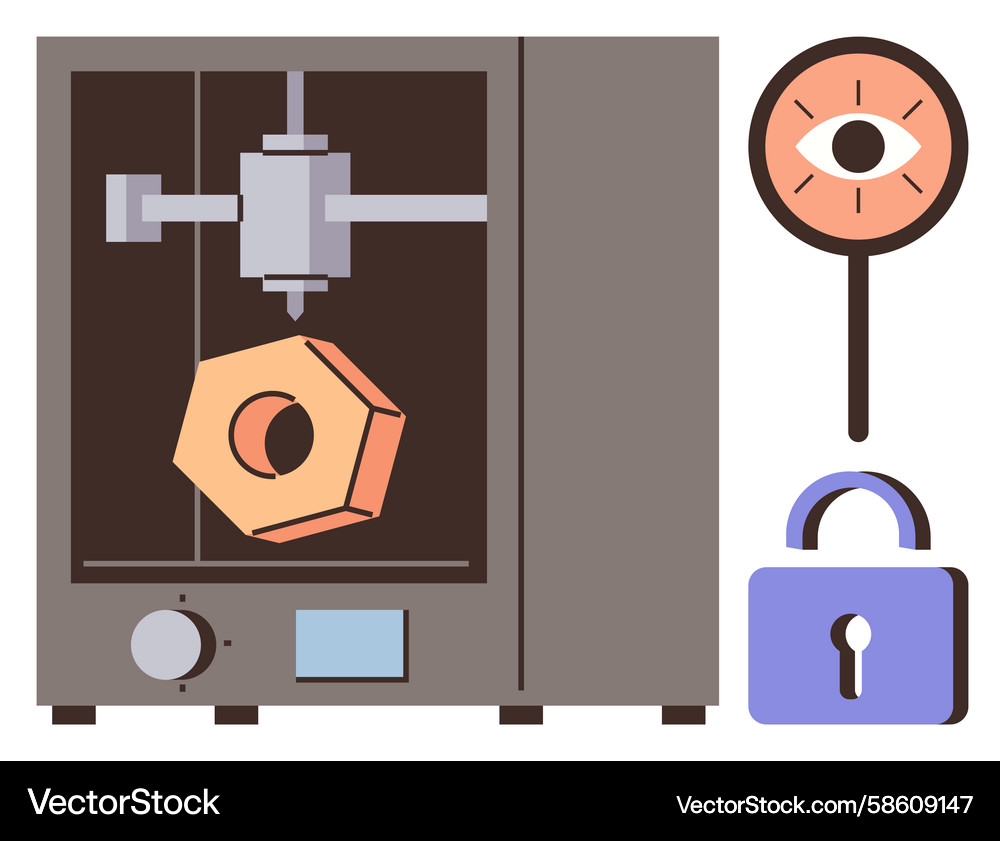 3d printer crafting object with security lock 3d printer crafting object with security lock Vector Image