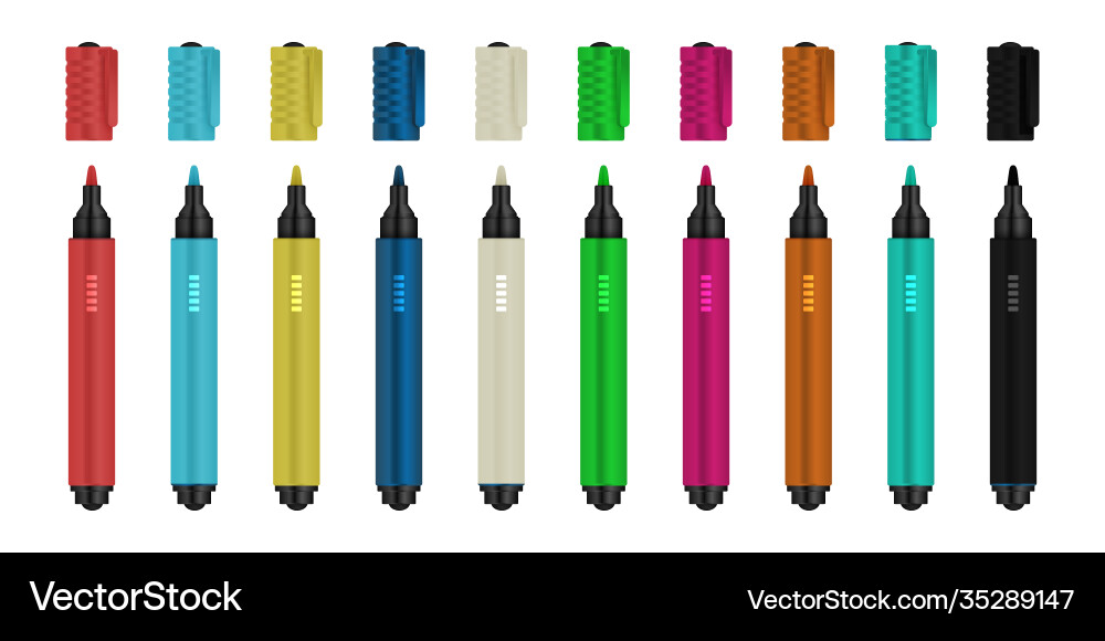 Bunte Marker realistische Highlighter 3d Filz Bunte Marker realistische Highlighter 3d Filz vektorbild
