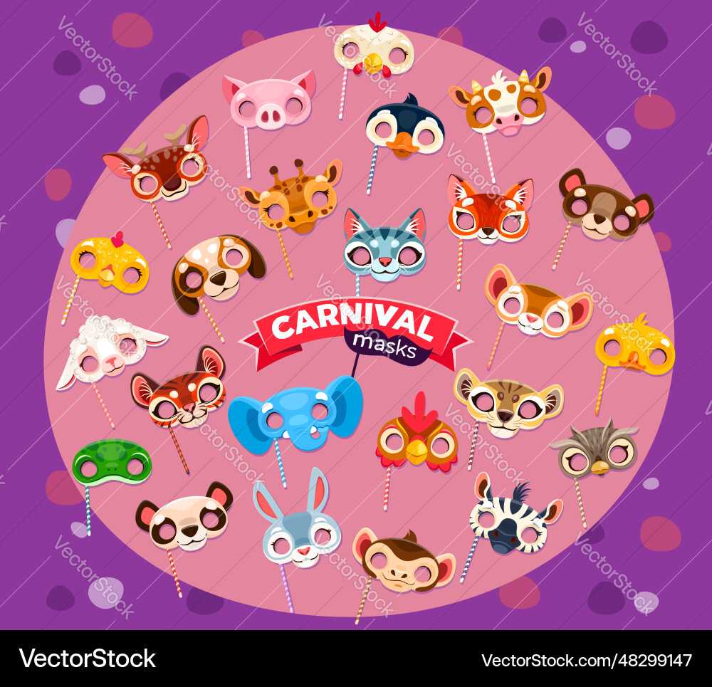 Cartoon animal carnival party masks or costumes Cartoon animal carnival party masks or costumes vector image