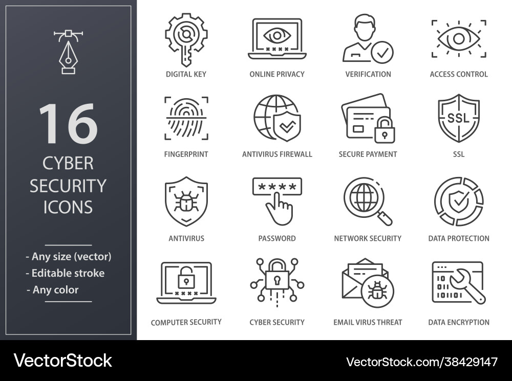 Cyber Security Line Icons - Protection Set vector image