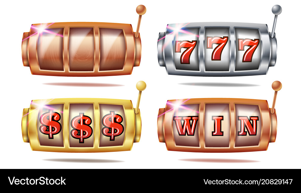 Golden 777 Slot Machine Set Vector Image
