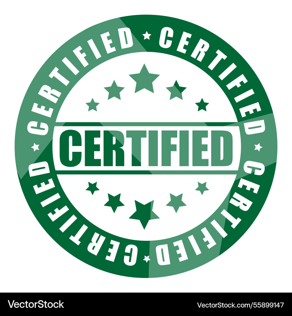 Green certified rubber stamp seal with stars Vector Image