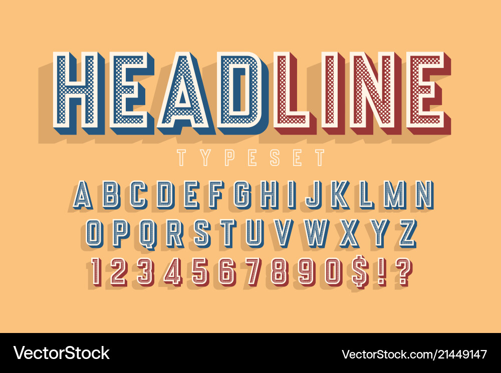 Retro 3D Display Font - Alphabet Set vector image