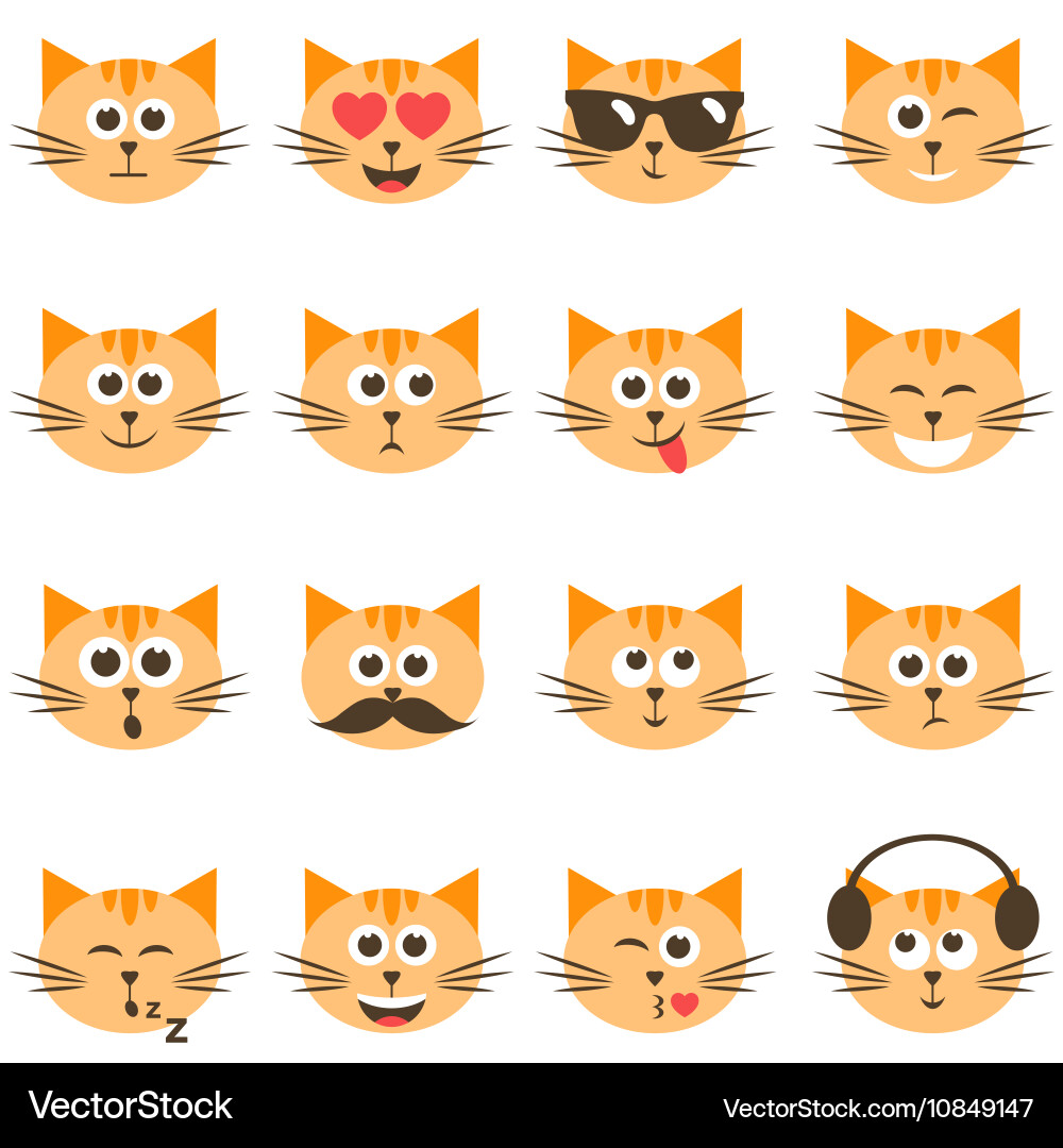 Smiling Cat Faces Set Vector Image
