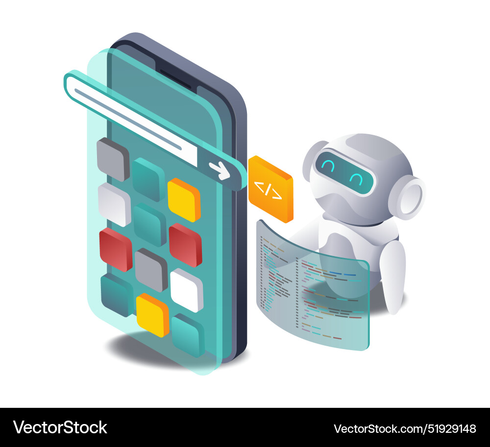 Artificial intelligence robot develops smartphone Artificial intelligence robot develops smartphone Vector Image