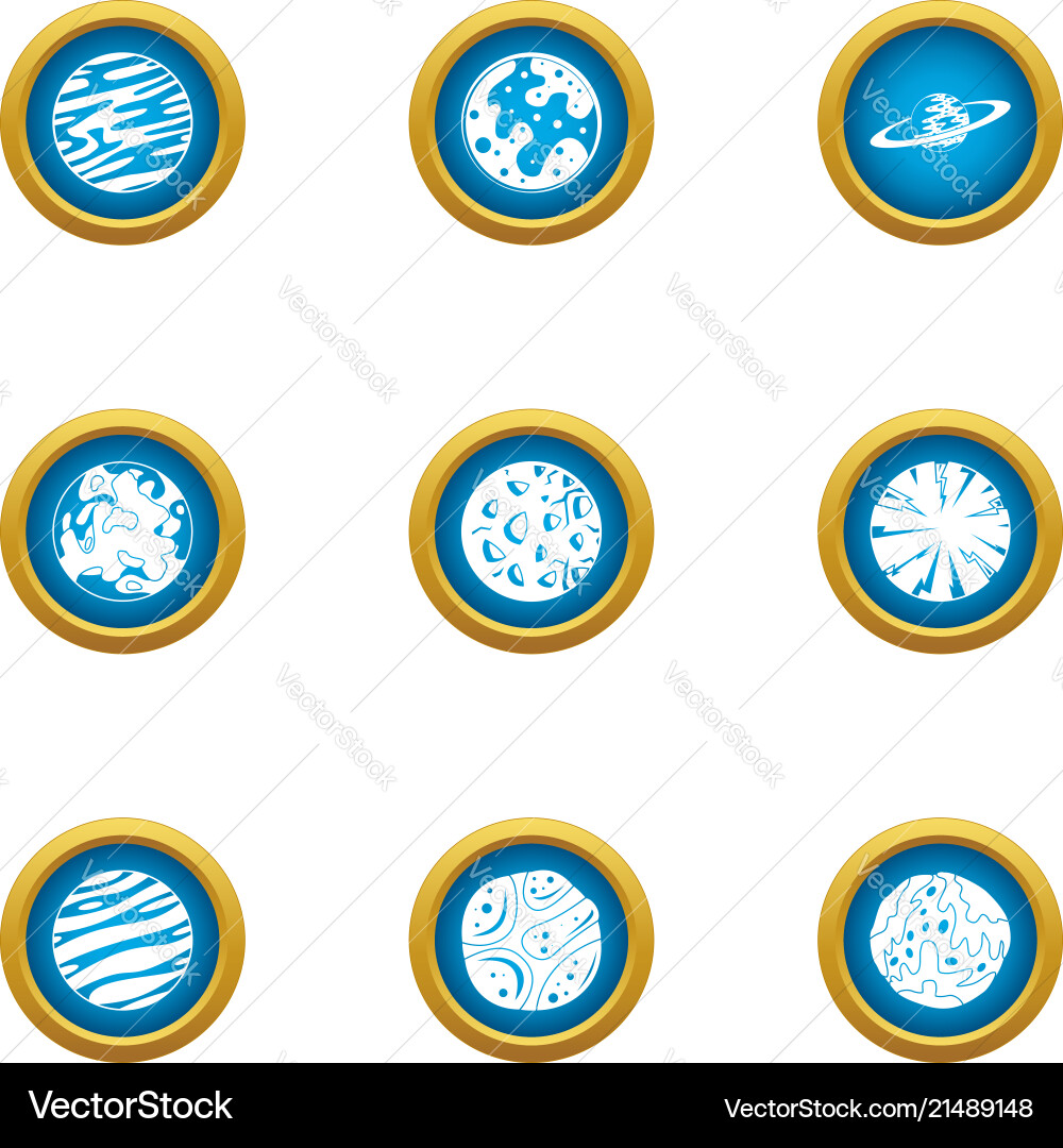 Planet surface icons set flat style Planet surface icons set flat style vector image