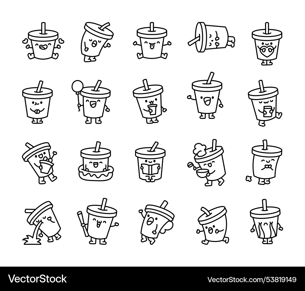 Cute kawaii soda glass coloring page Cute kawaii soda glass coloring page vector image