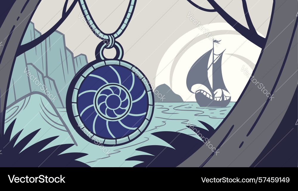 Nautilus shell pattern with distant sailboat vector image