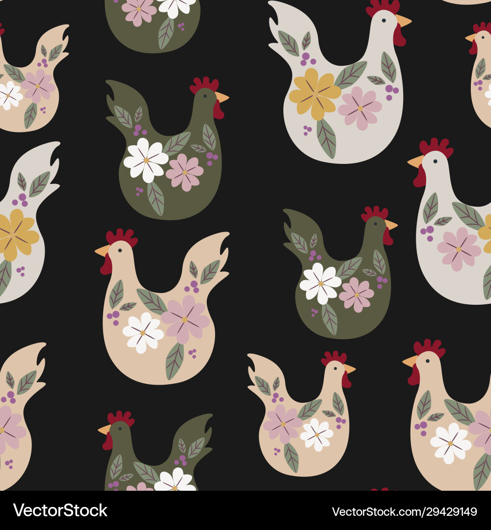 Seamless pattern with chicken for easter vector image