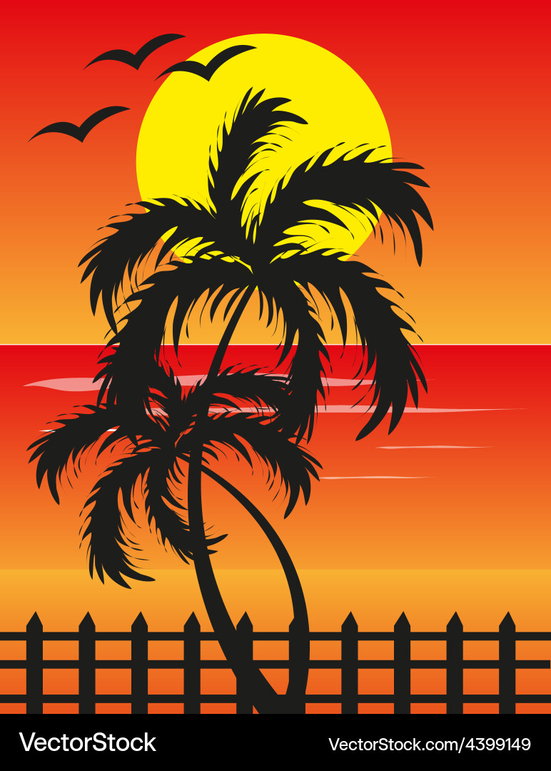 Tropical Sunset Beach Royalty Free Vector Image