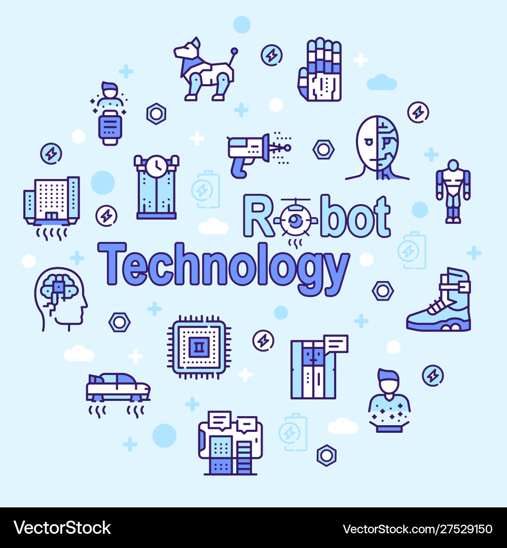 AI & Robotics Linear Icons Vector Image