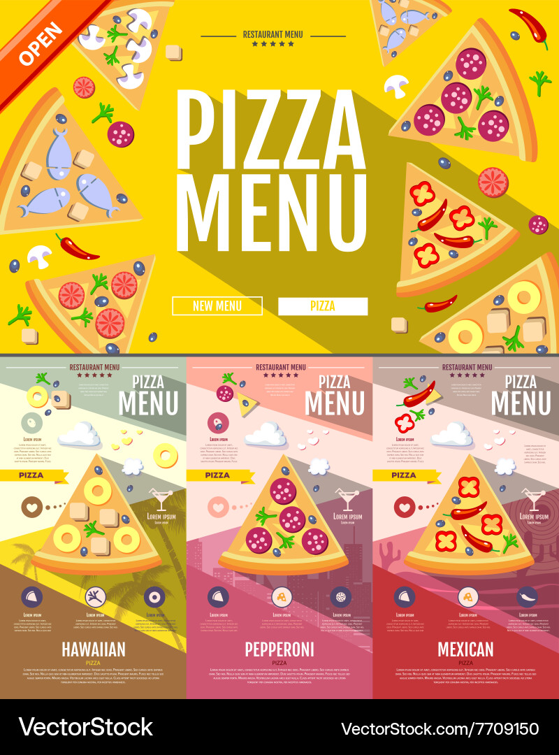 Flat style pizza menu concept web site design vector image