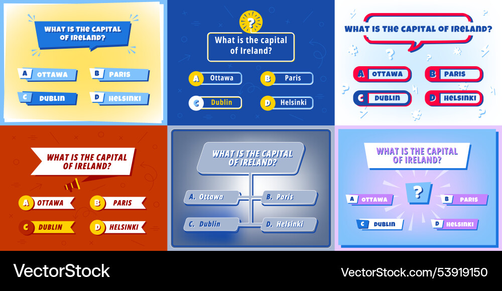 Quiz Frage UI Vorlage - Multiple Choice Vektorbild