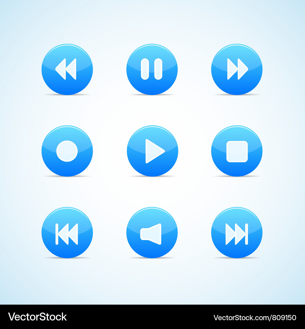 Set of round blue media player buttons Vector Image