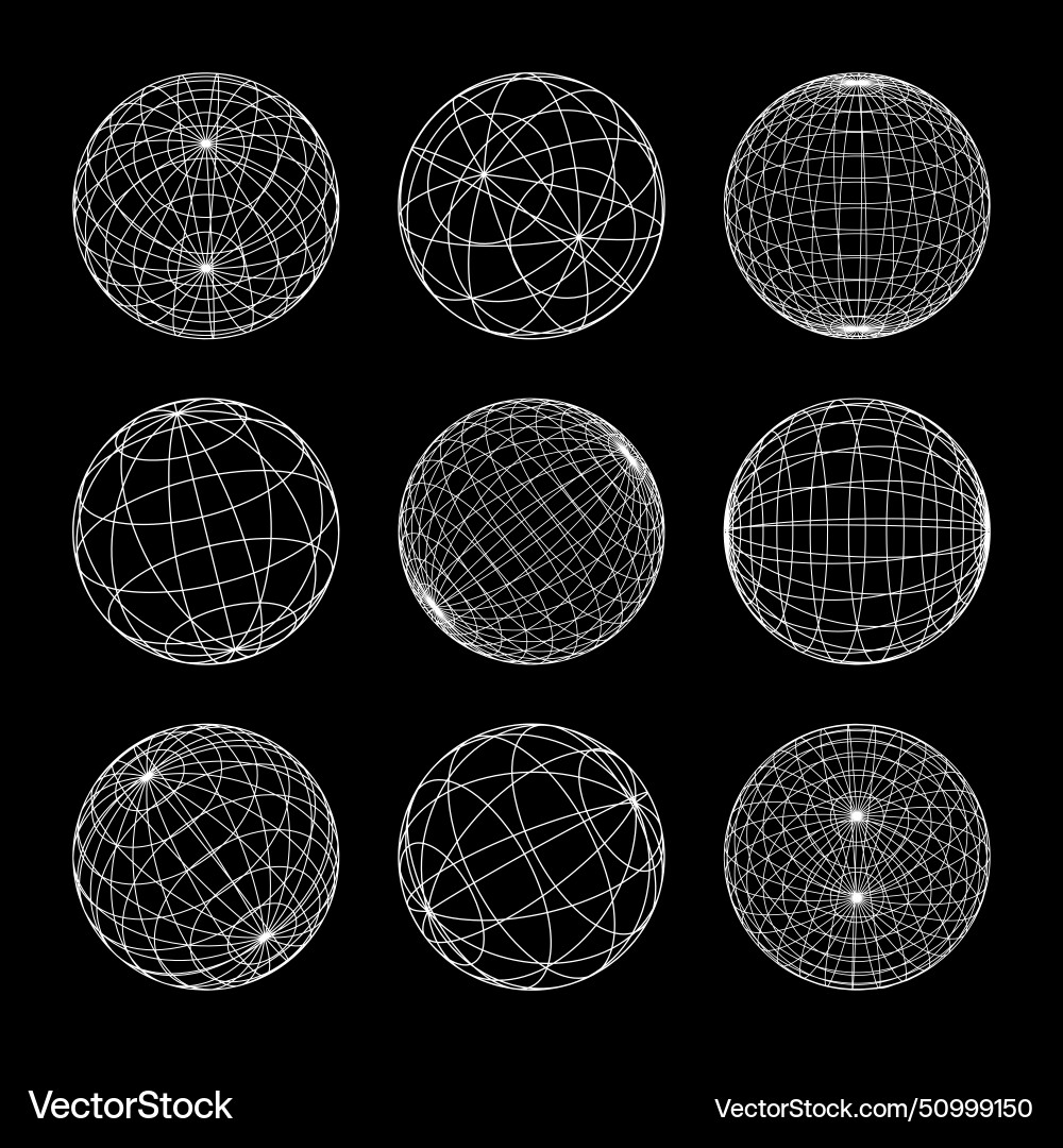 Wireframe shapes lined sphere perspective mesh Wireframe shapes lined sphere perspective mesh vector image
