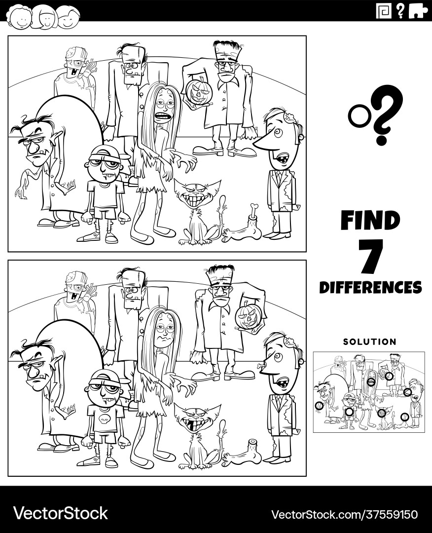 Zombie Differences Game - Find the 7 Differences! Vector Image