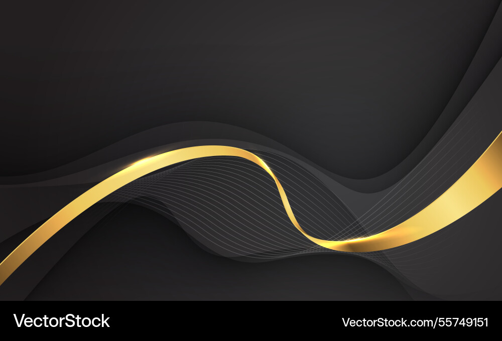 Abstract gold line ribbon curve overlap on black Vector Image