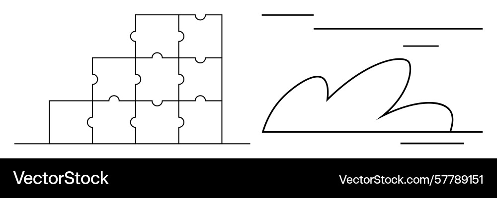 Minimalist puzzle blocks and cloud line art Minimalist puzzle blocks and cloud line art Vector Image