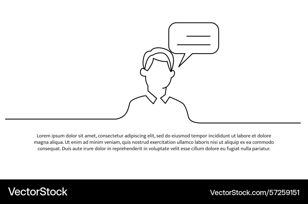 One line man with speech bubble abstract minimal One line man with speech bubble abstract minimal vector image
