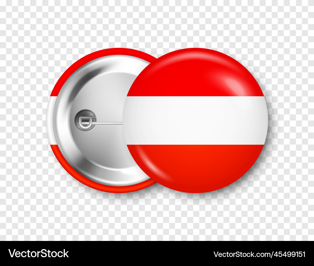 Realistic button badge with printed austrian flag Realistic button badge with printed austrian flag vector image