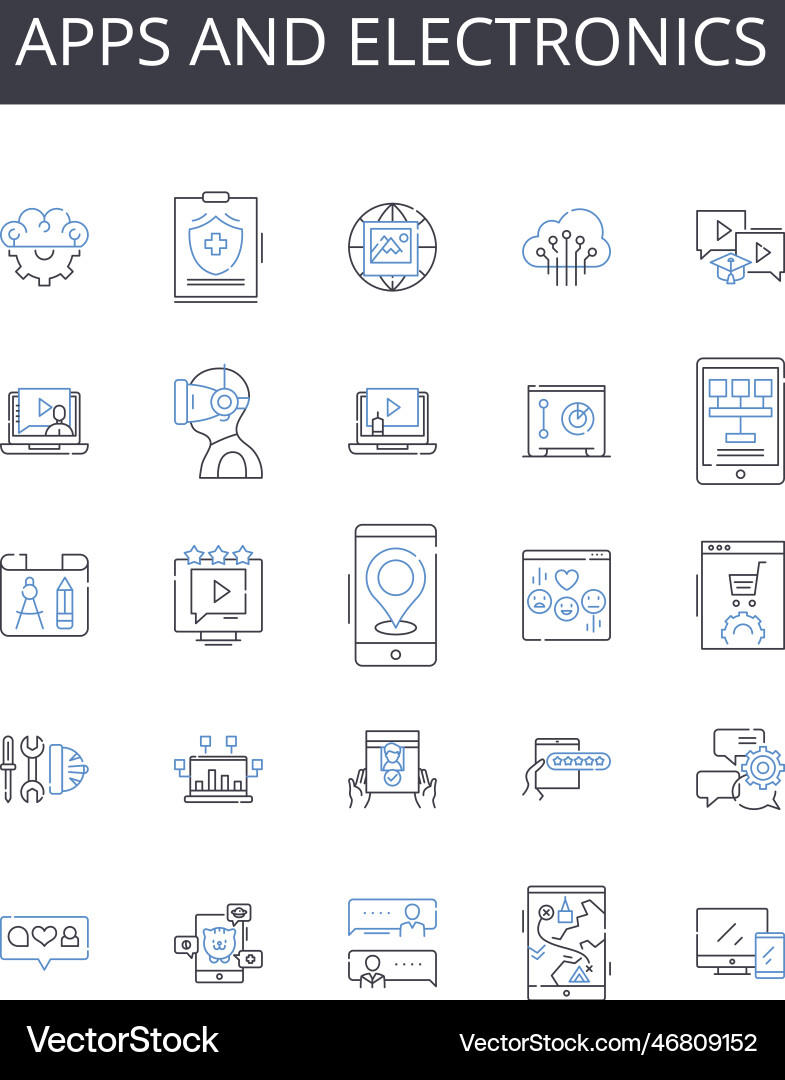 Apps and electronics line icons collection boxing Vector Image