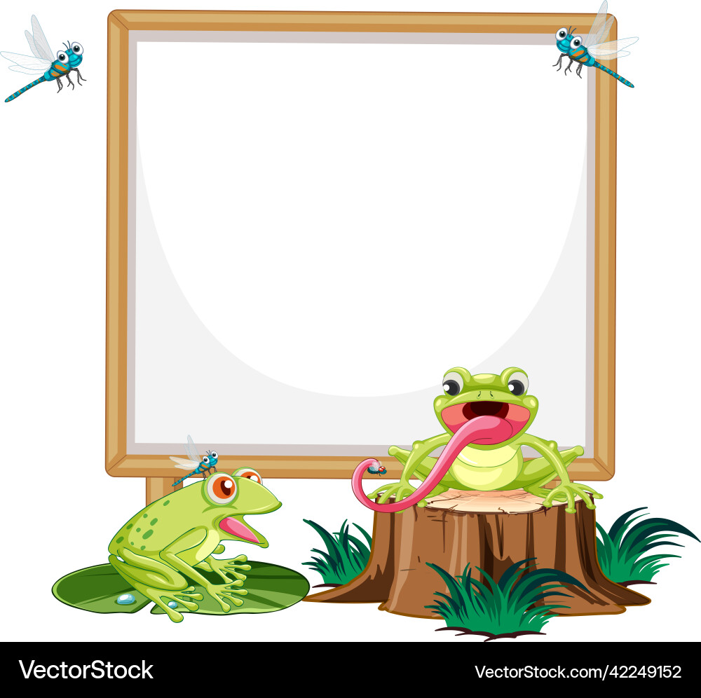 Blank wooden signboard with frog in cartoon style Blank wooden signboard with frog in cartoon style vector image