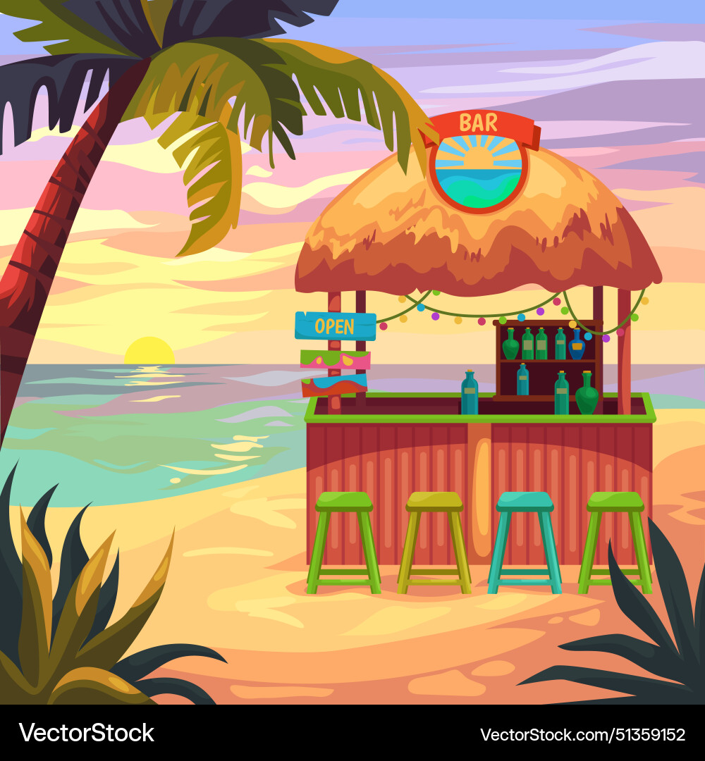 Cartoon tiki bar hawaiian beach restaurant Cartoon tiki bar hawaiian beach restaurant Vector Image