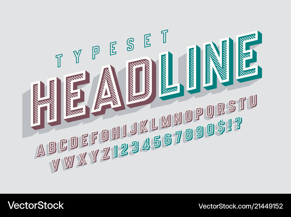 Condensed original 3d retro display font alphabet Condensed original 3d retro display font alphabet vector image