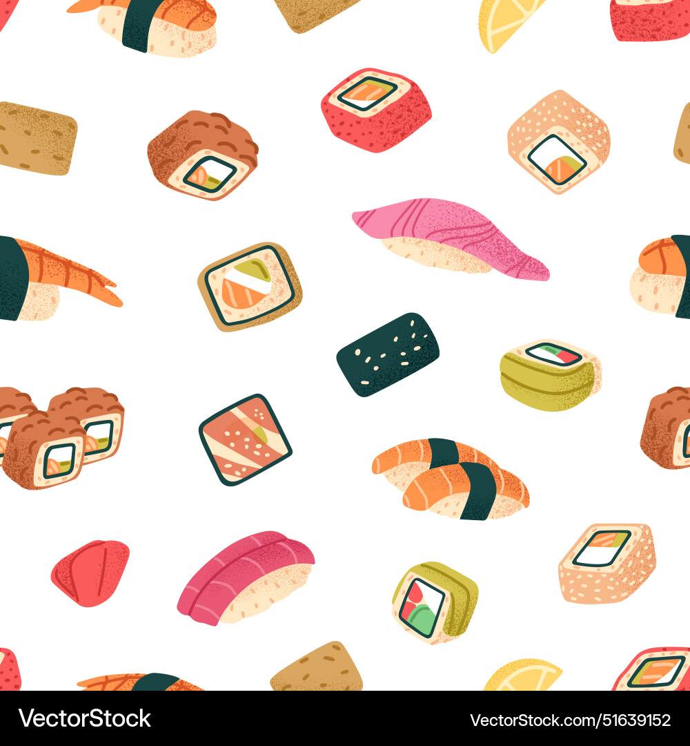 Repeatable pattern of different sushi endless Repeatable pattern of different sushi endless Vector Image