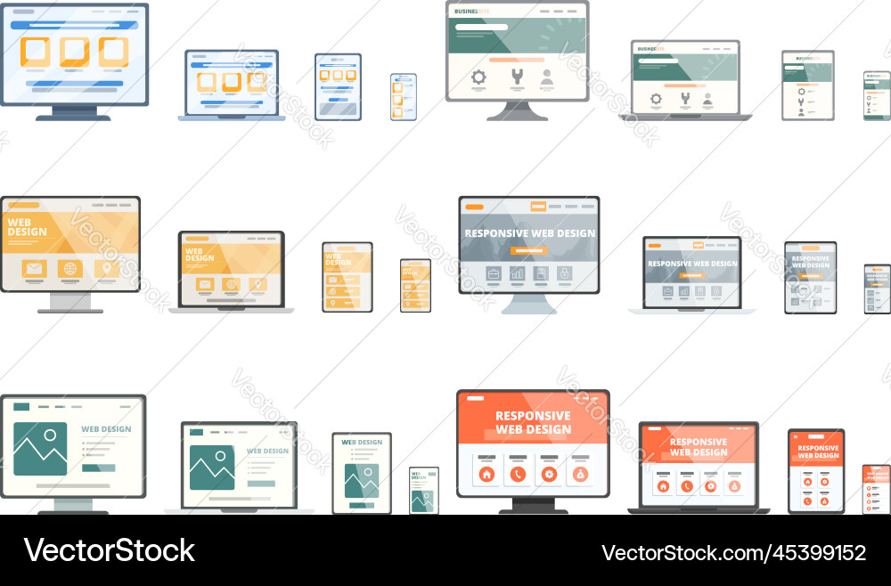 Responsive web design icons set cartoon Responsive web design icons set cartoon Vector Image